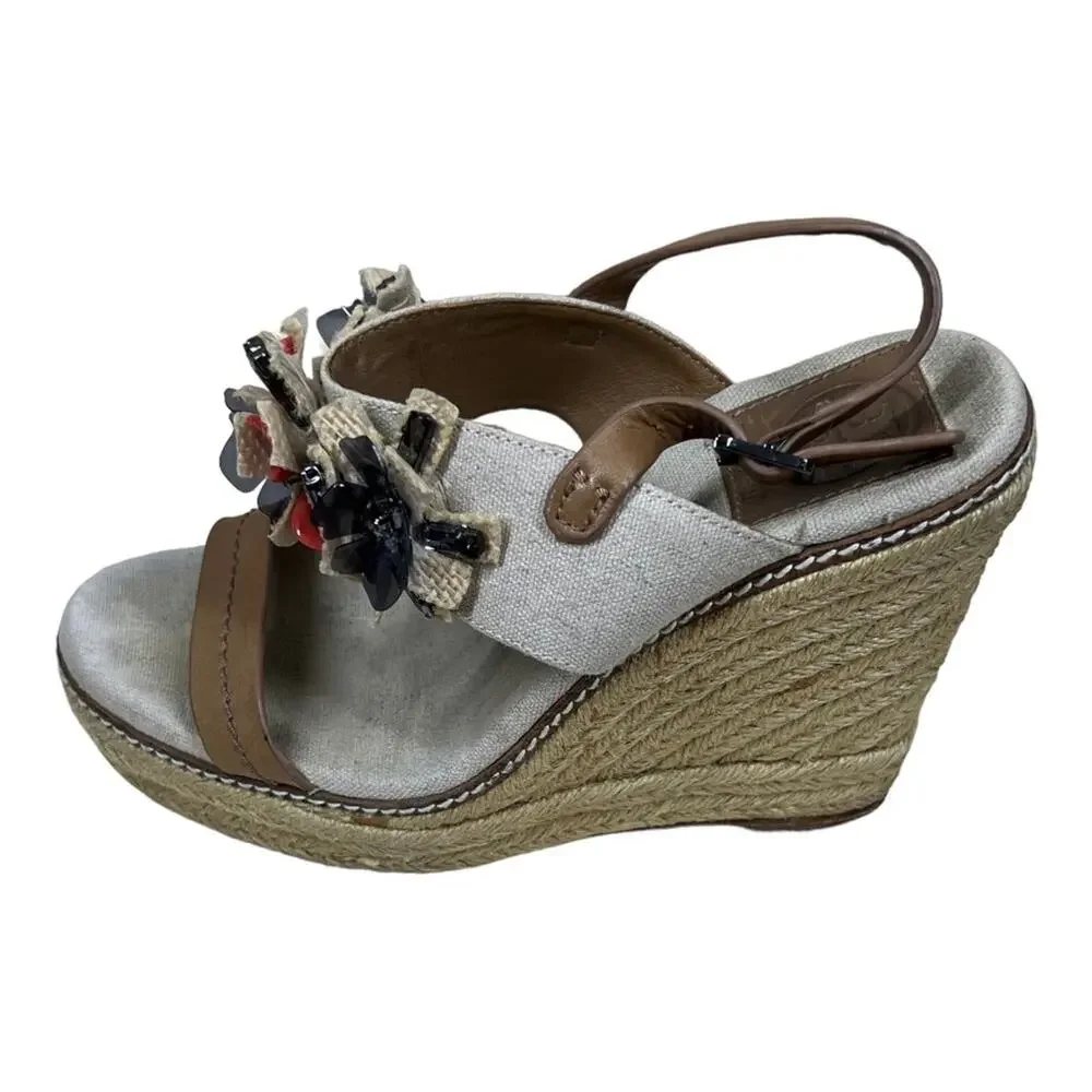 Tory Burch Mallory Lin Natural Wedge Espadrille Sandal